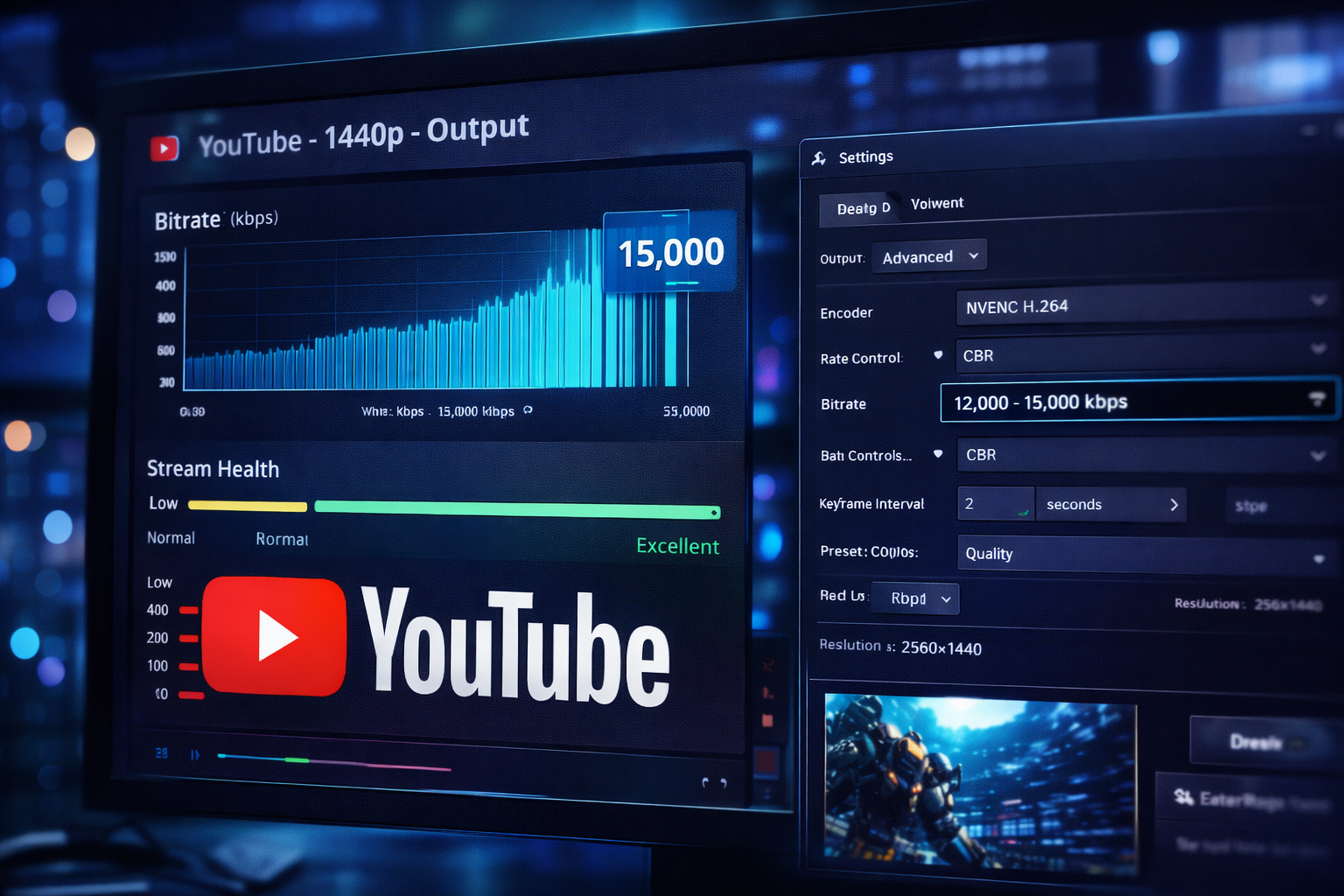 🎥 YouTube 1440p (2K) en directo: bitrate recomendado y ajustes clave en 2026
