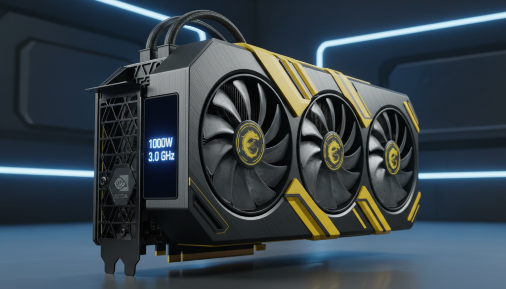 MSI GeForce RTX 5090 Lightning Z graphics card with LCD screen and dual power connectors