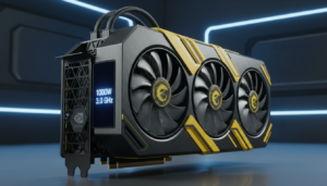 MSI GeForce RTX 5090 Lightning Z graphics card with LCD screen and dual power connectors