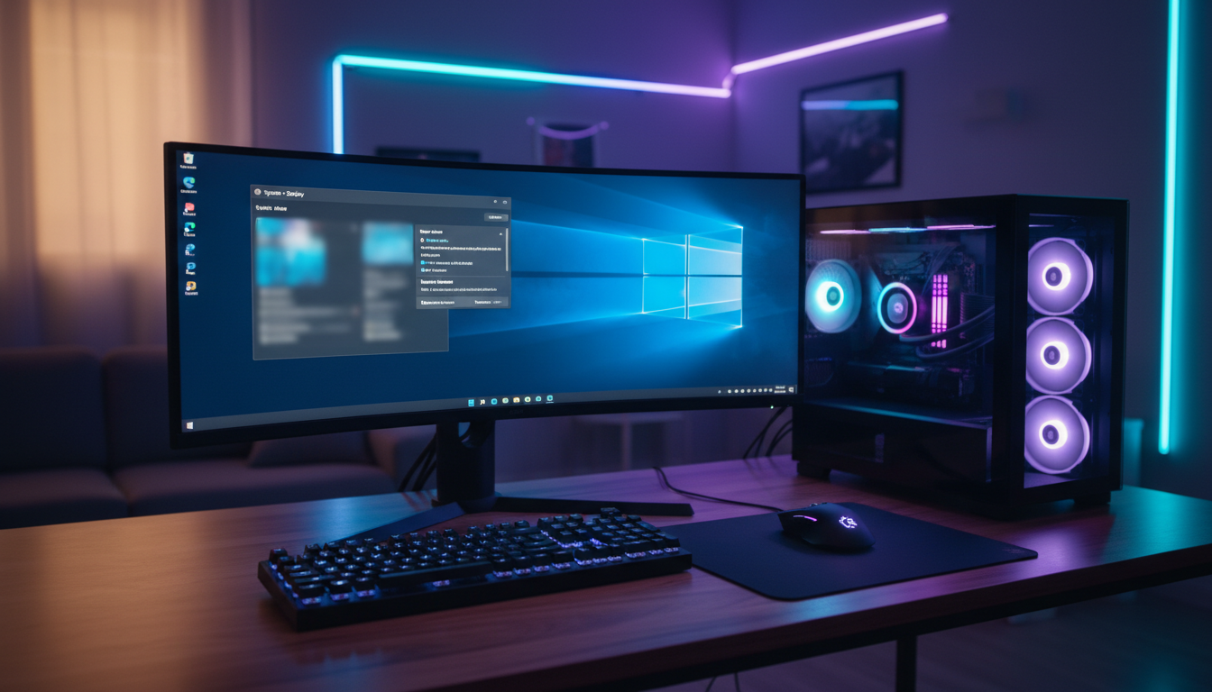Configuración de Windows 11 abierta en un setup gaming moderno