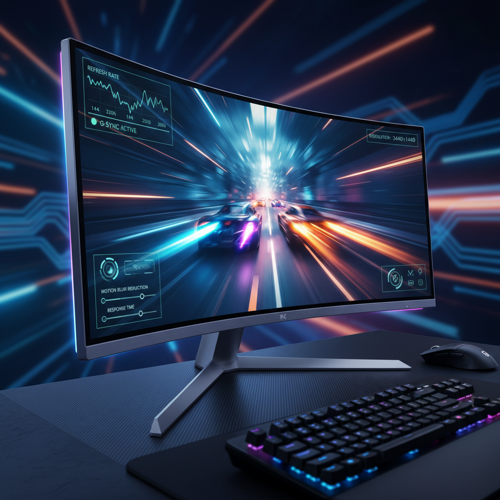 Configuración avanzada de monitor gaming con ajustes de frecuencia, G-Sync y resolución.