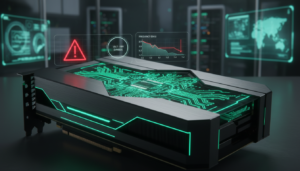 Tarjeta gráfica Nvidia RTX 50 con advertencias de límites de voltaje por software.