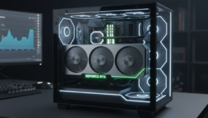 Tarjeta gráfica NVIDIA RTX con ventiladores funcionando correctamente