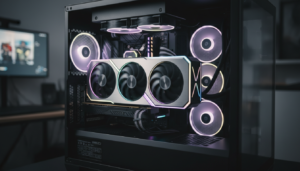 Tarjeta gráfica moderna instalada en PC gaming