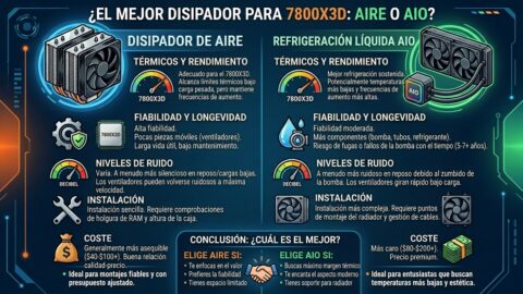 Mejor disipador para Ryzen 7 7800X3D: aire vs AIO 240mm vs 360mm