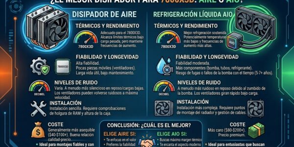 Mejor disipador para Ryzen 7 7800X3D: aire vs AIO 240mm vs 360mm