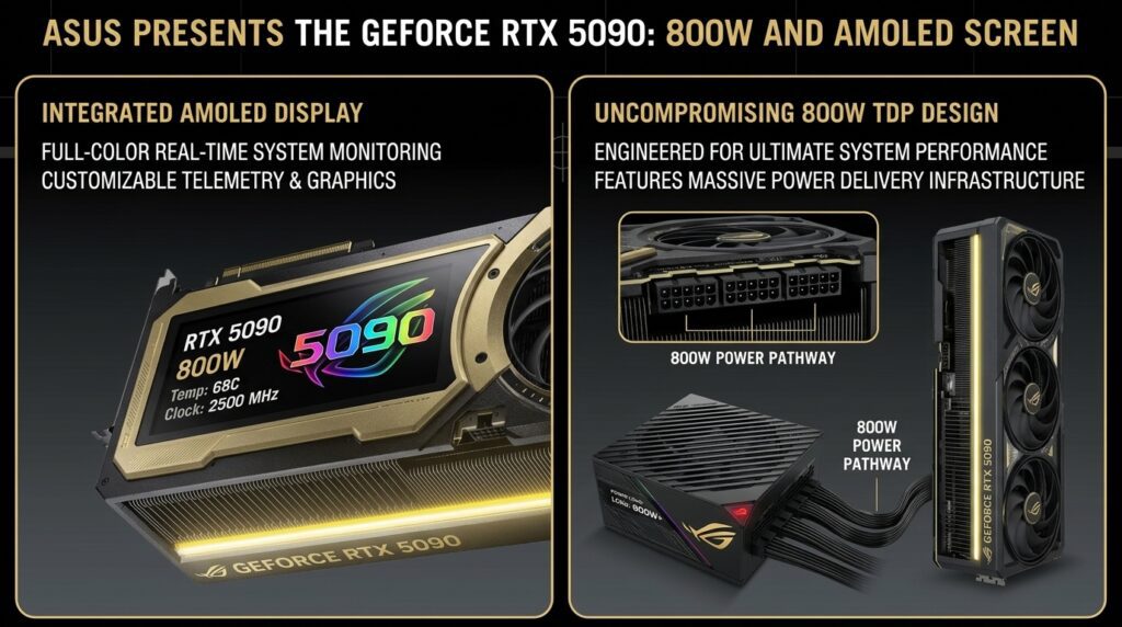Asus presenta la GeForce RTX 5090: 800W y pantalla AMOLED