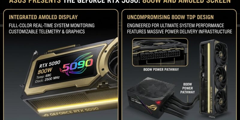 Asus presenta la GeForce RTX 5090: 800W y pantalla AMOLED