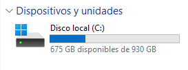 Espacio disponible en la unidad del sistema después de eliminar archivos temporales