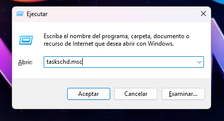 Ventana Ejecutar de Windows con el comando taskschd.msc