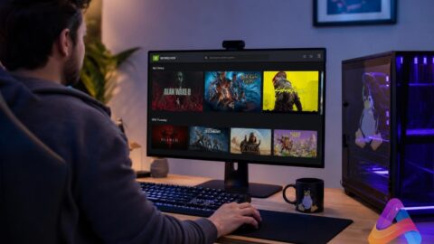 Gamer utilizando NVIDIA GeForce NOW para Linux en PC con Linux